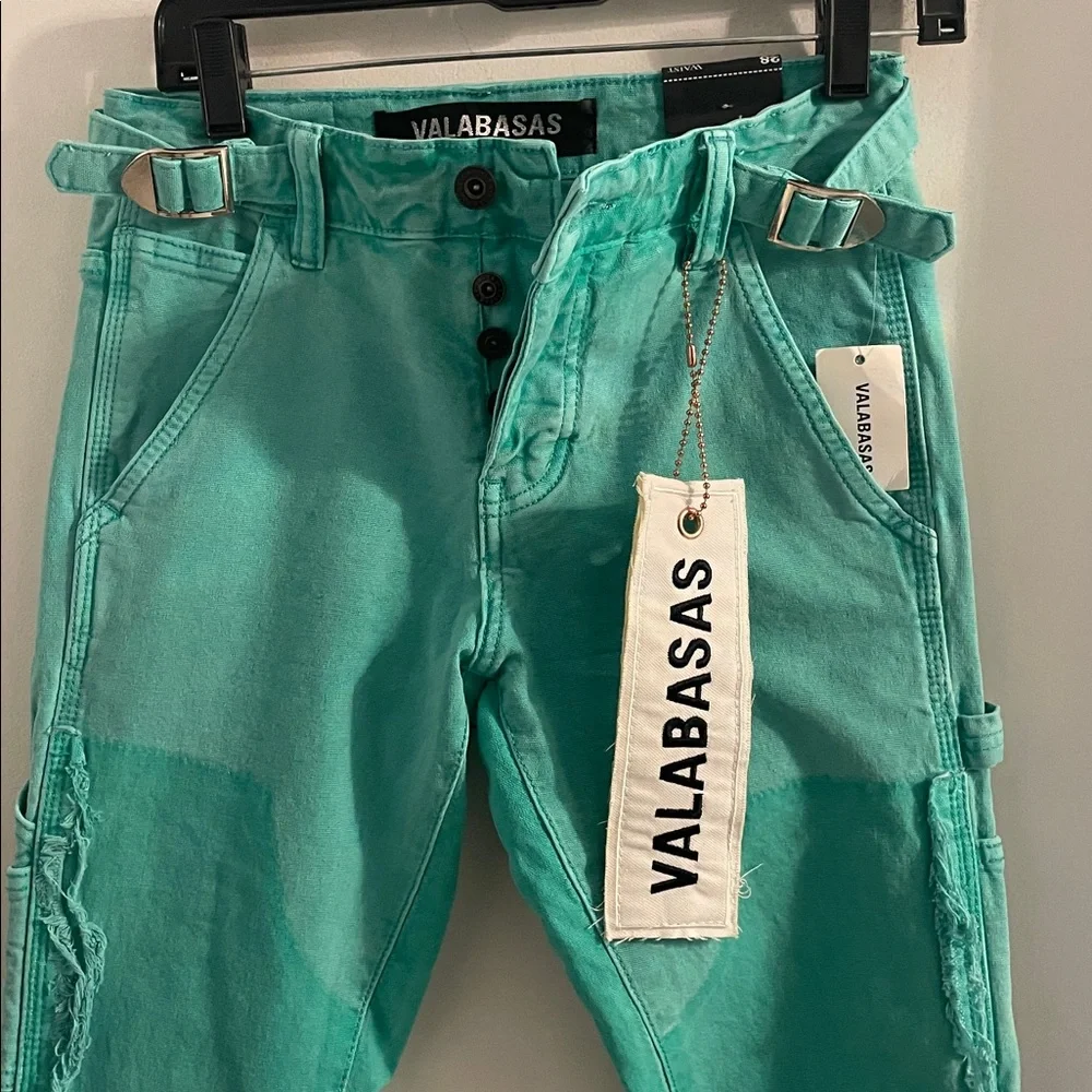 New Valabasas size 28 Revival Lt green wash cotton carpenter button fly Jean's - Picture 8 of 15